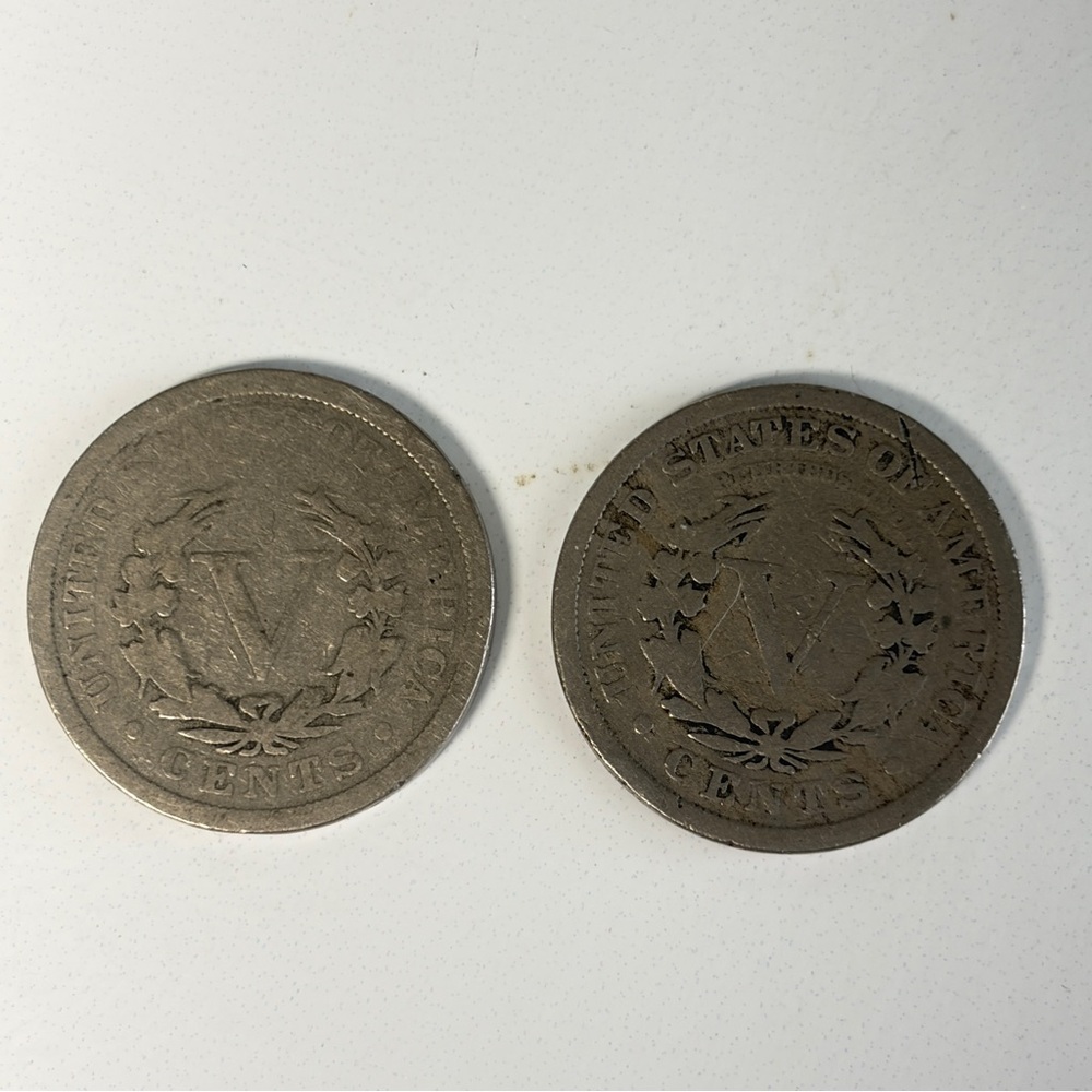 1899 & 1910 Liberty Head “V” Nickels – Good Condition, Circulated - Picture 2 of 2